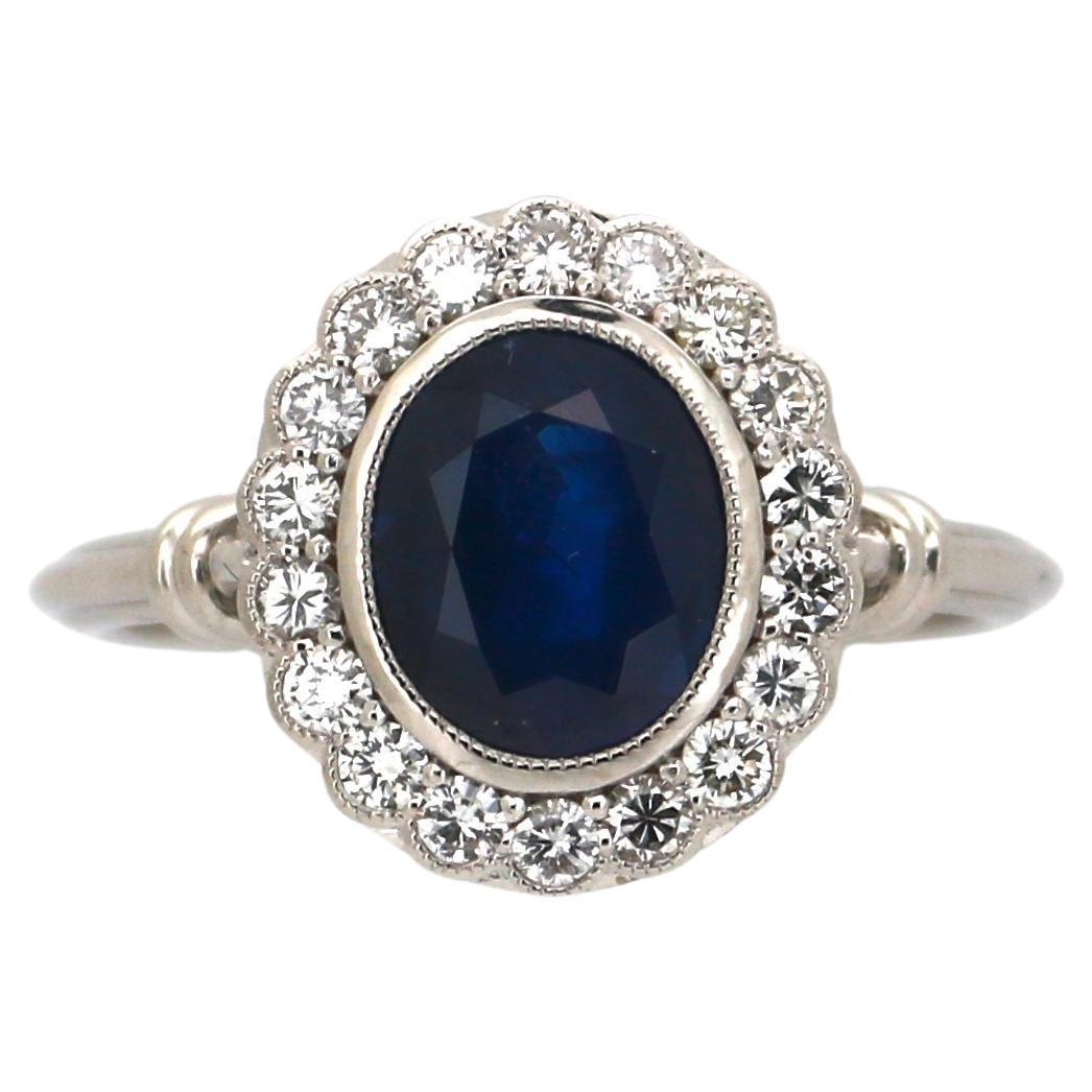 Anello con zaffiro e diamante della Principessa Diana in oro bianco 18 carati, fatto a mano.