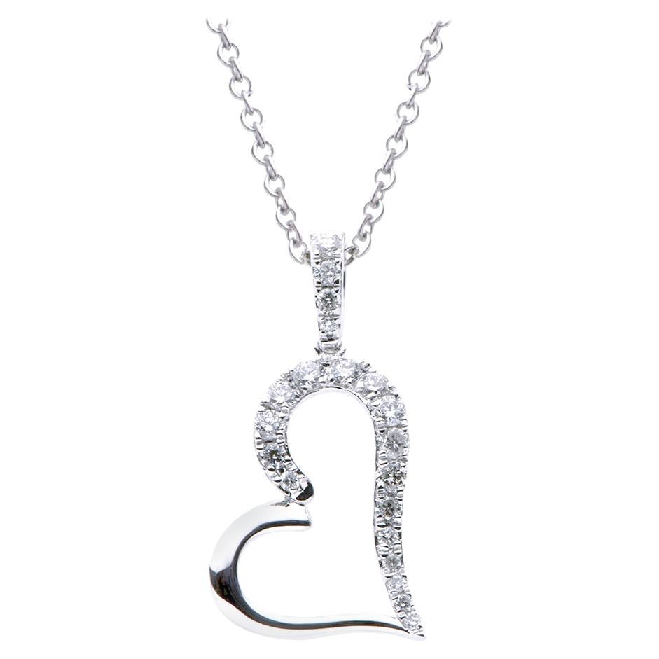 18K White Gold Hanging Heart Diamond Necklace For Sale