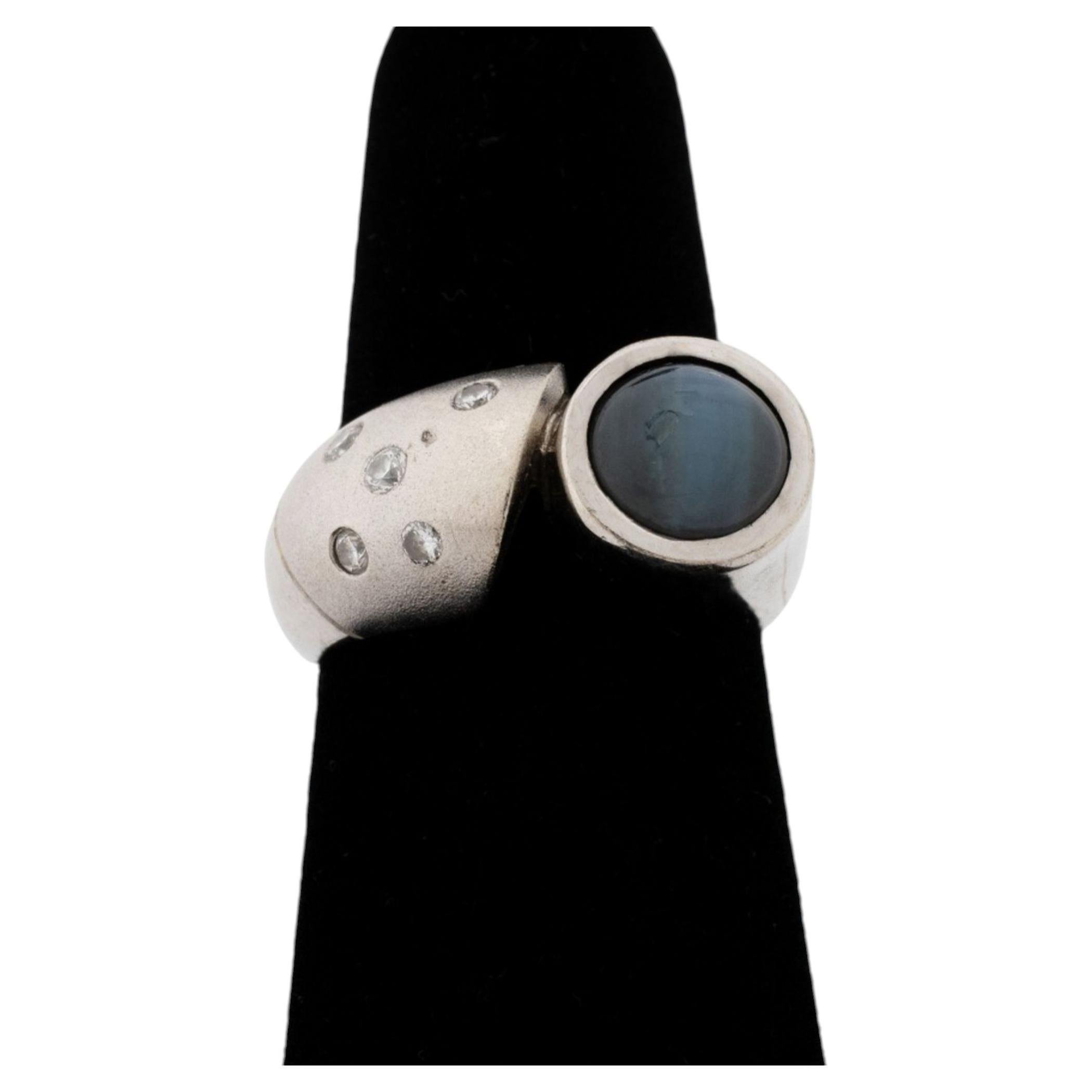 18K White Gold Hawk's Eye Chrysoberyl Diamond Ring