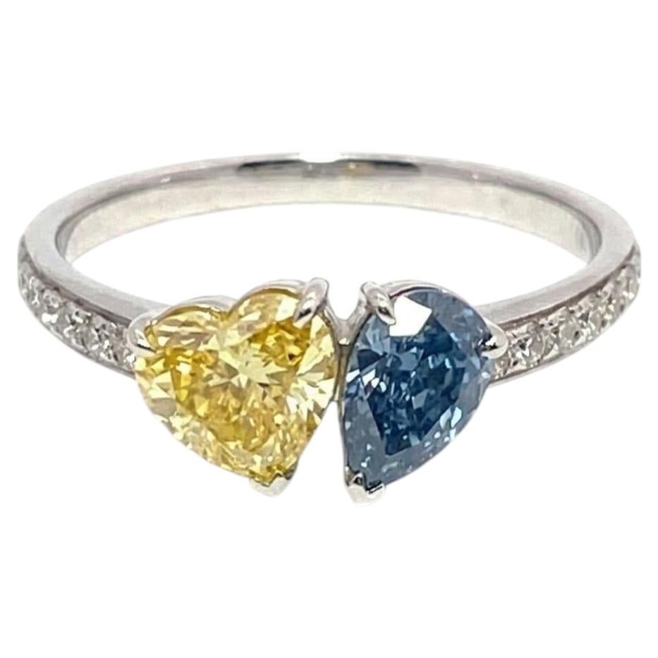 Bague en or blanc 18k diamant en forme de cœur et de poire, 0,54ct cœur, moderne en vente