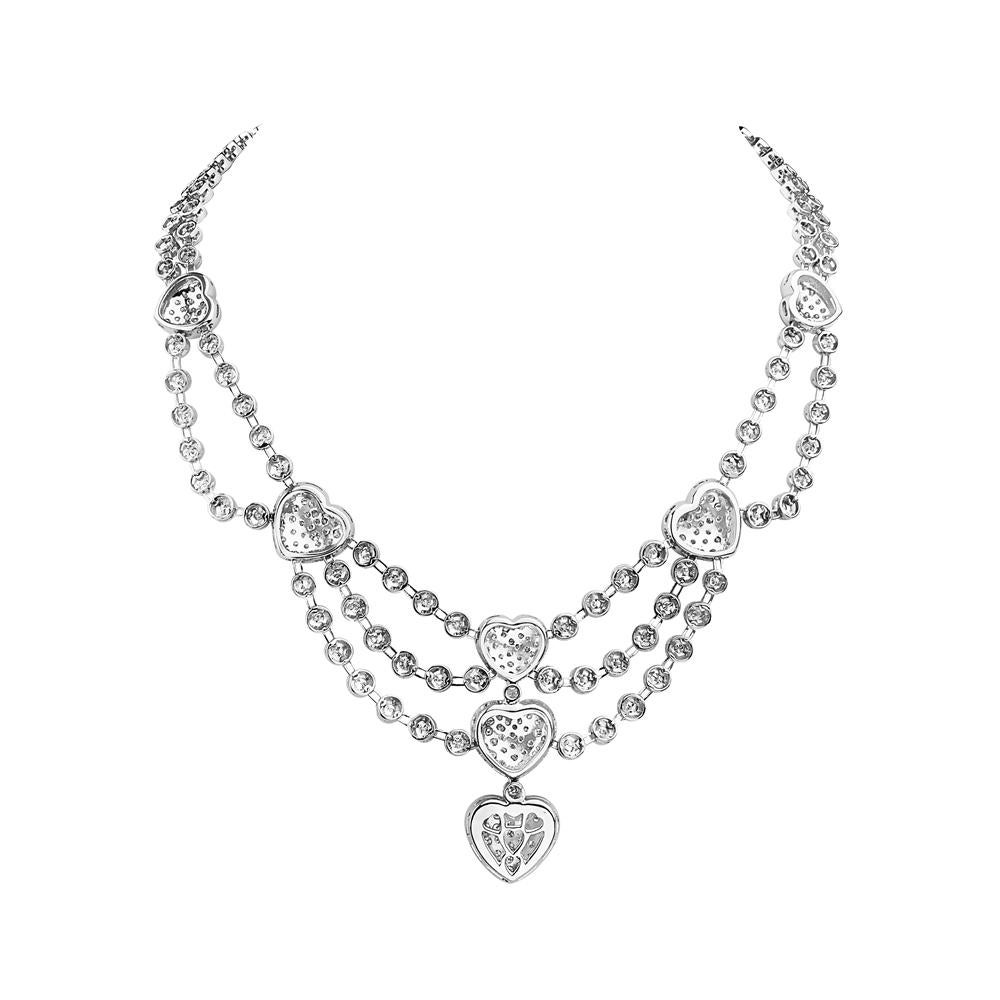 18 Karat Weißgold Herz Charme Multi Row Kronleuchter Halskette (Zeitgenössisch) im Angebot