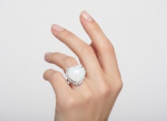 18K White Gold Heart Cocktail Ring with 11.50 CTW in Opal & Diamond