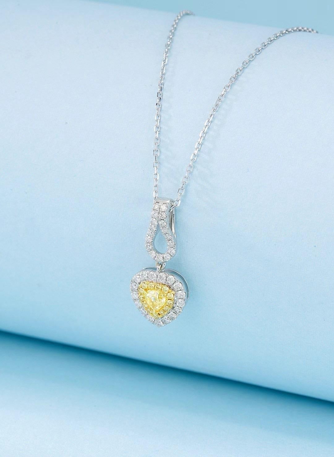 Heart Cut 18K White Gold Heart-Cut Yellow Diamond Pendant Necklace For Sale