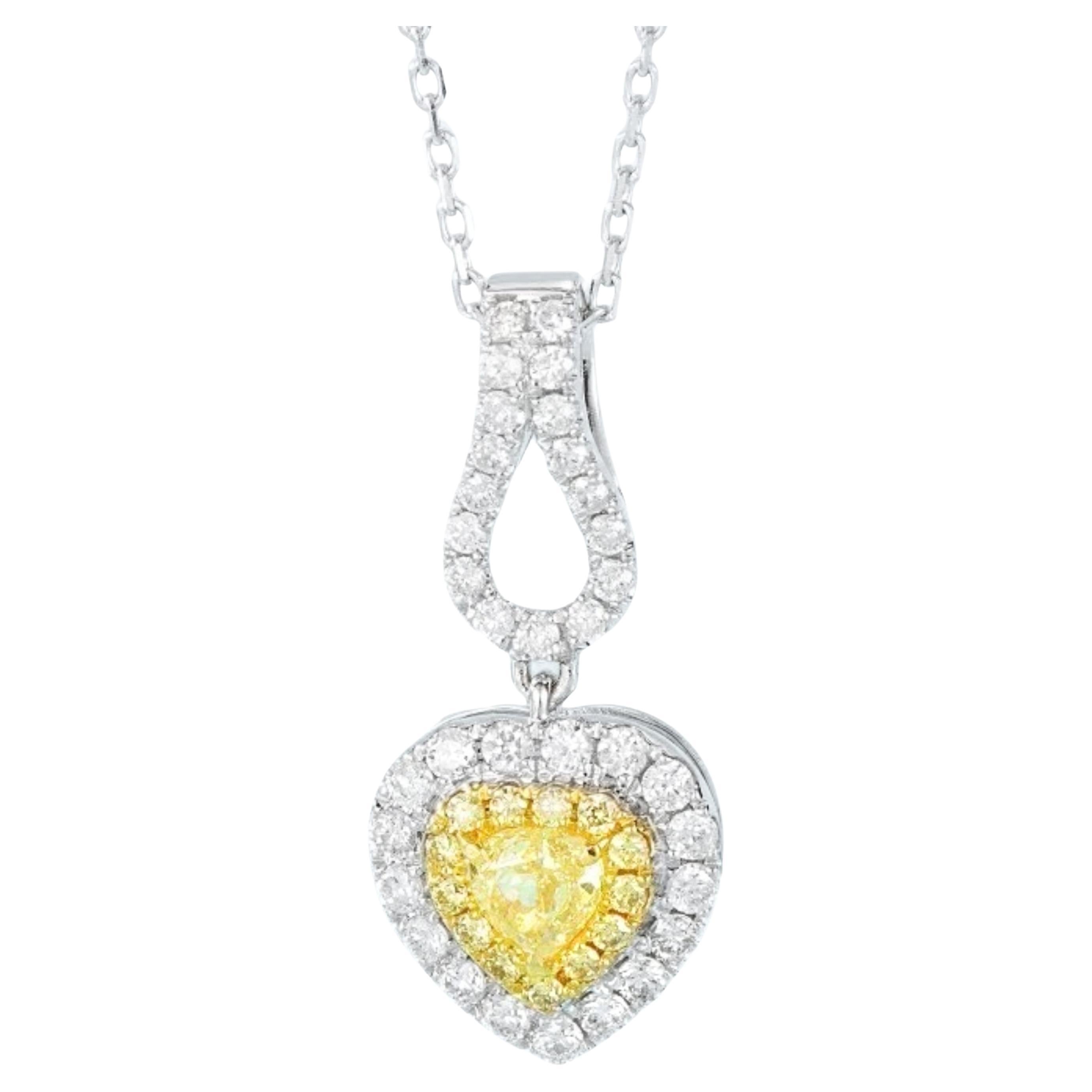18K White Gold Heart-Cut Yellow Diamond Pendant Necklace
