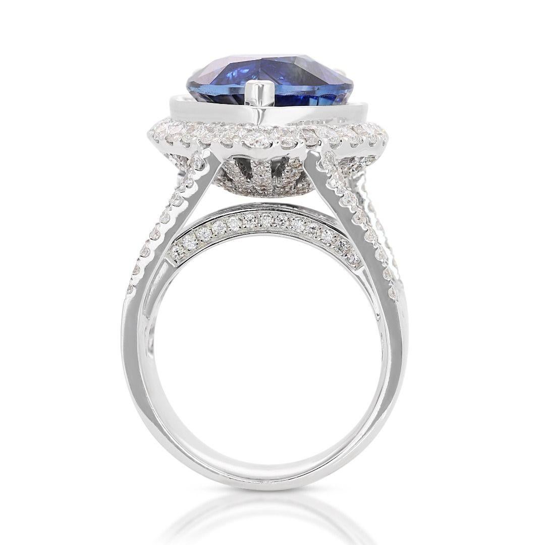 18k White Gold Heart Dome Ring w/ 18.14ct Natural Sapphire & Diamonds GRS Cert. In New Condition For Sale In רמת גן, IL