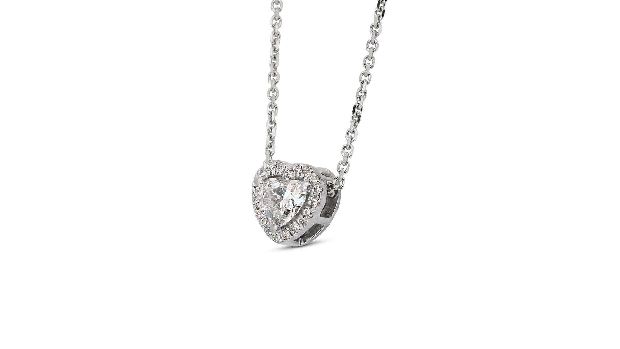 Women's 18k White Gold Heart Necklace with Pendant w/ 0.35ct Natural Diamonds GIA Cert.
