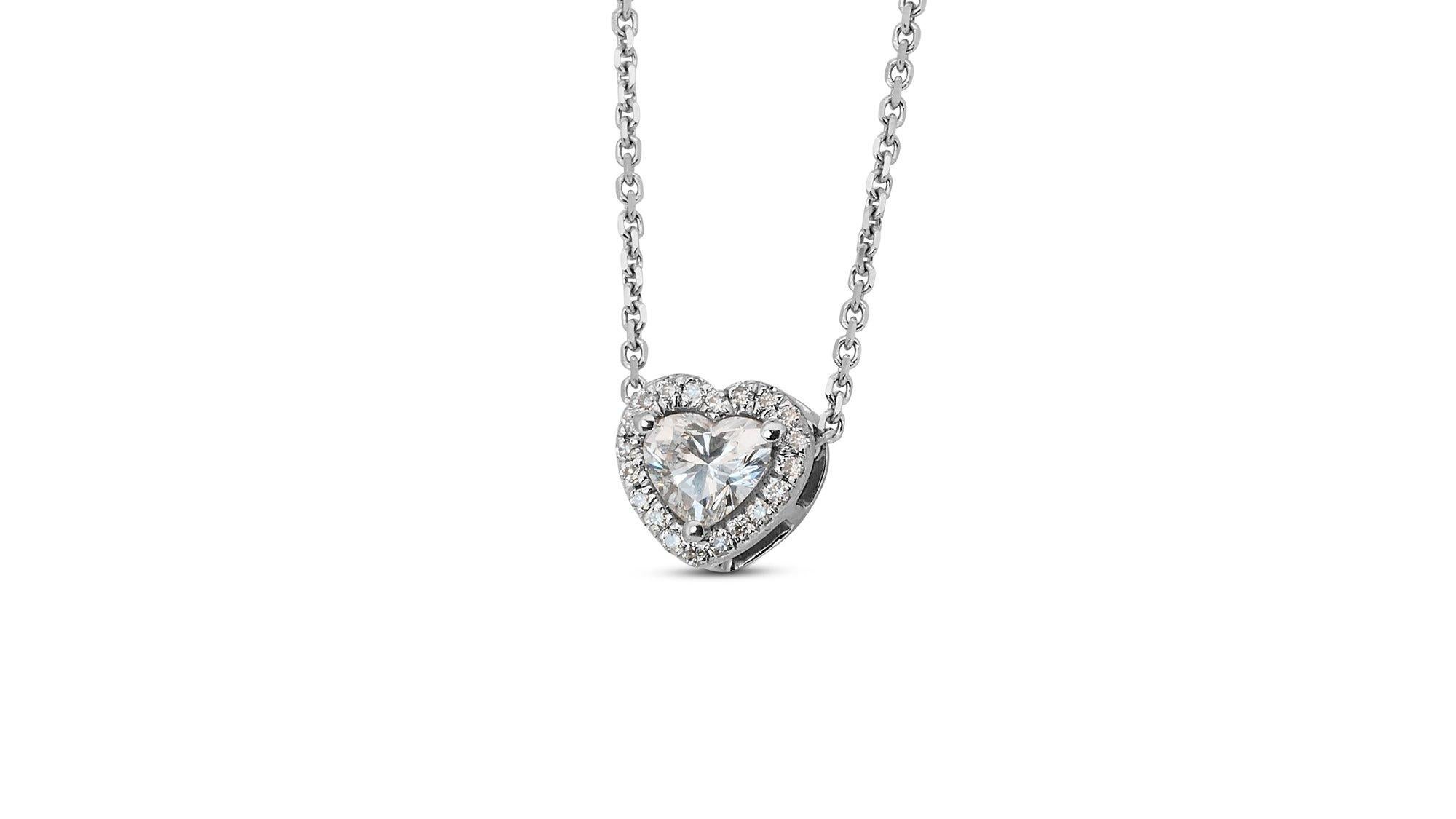18k White Gold Heart Necklace with Pendant w/ 0.35ct Natural Diamonds GIA Cert. 1