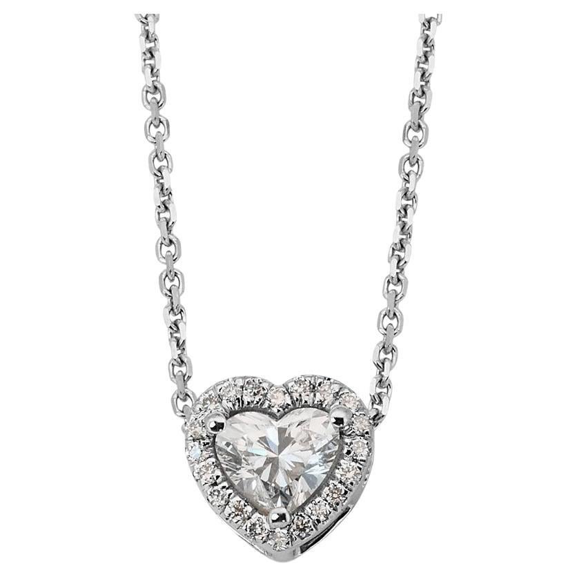 18k White Gold Heart Necklace with Pendant w/ 0.35ct Natural Diamonds GIA Cert.