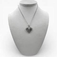 18k White Gold Heart Pendant with 13 Diamonds and 26" Necklace.
