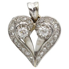 18K White Gold Heart Pendant with 2 Brilliant & 22 Rose-Cut Diamonds