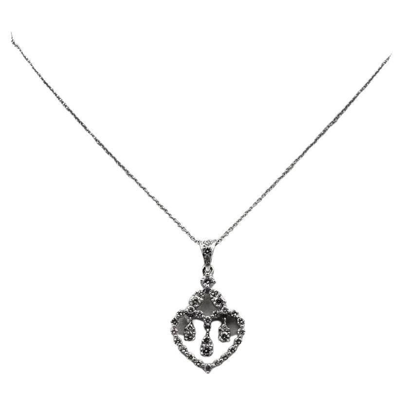 18k White Gold Heart Pendant with Diamonds and 17" Necklace. For Sale