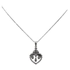 18k White Gold Heart Pendant with Diamonds and 17" Necklace.
