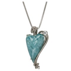 18k White Gold Heart Shaped Aquamarine Pendant with Diamond