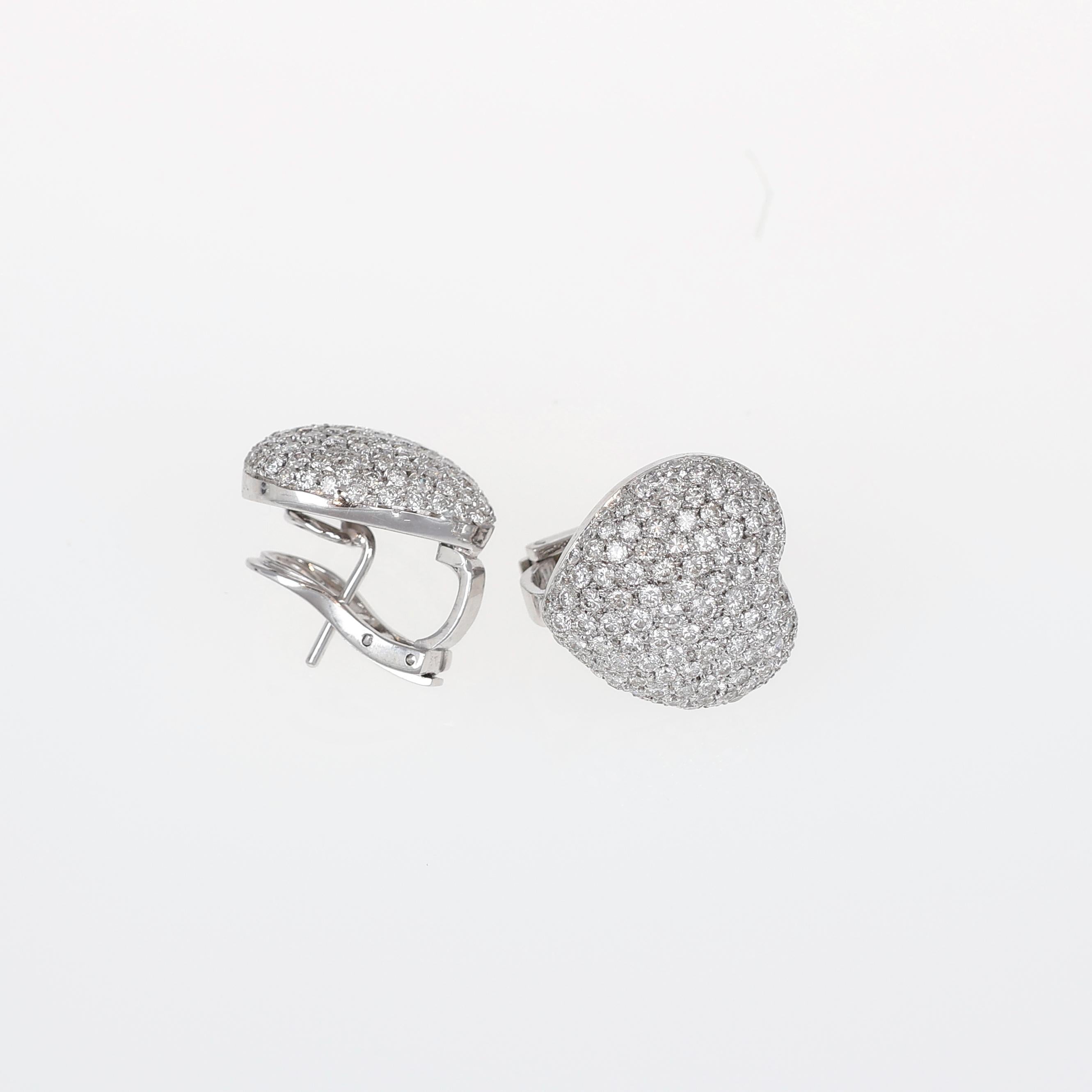 Brilliant Cut 18K White Gold Heart-Shaped Diamond Pavé Earrings For Sale