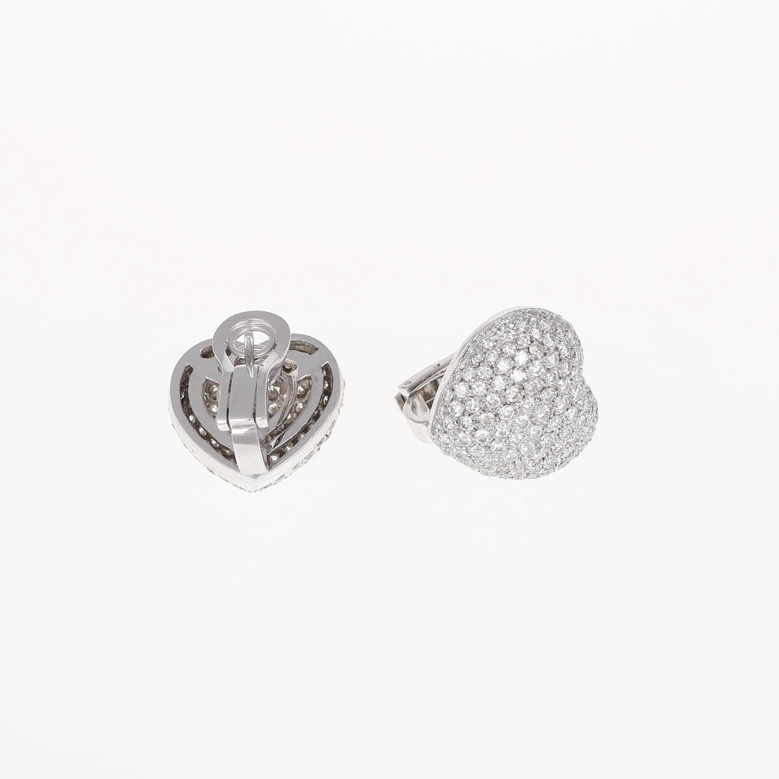 18K White Gold Heart-Shaped Diamond Pavé Earrings For Sale 1
