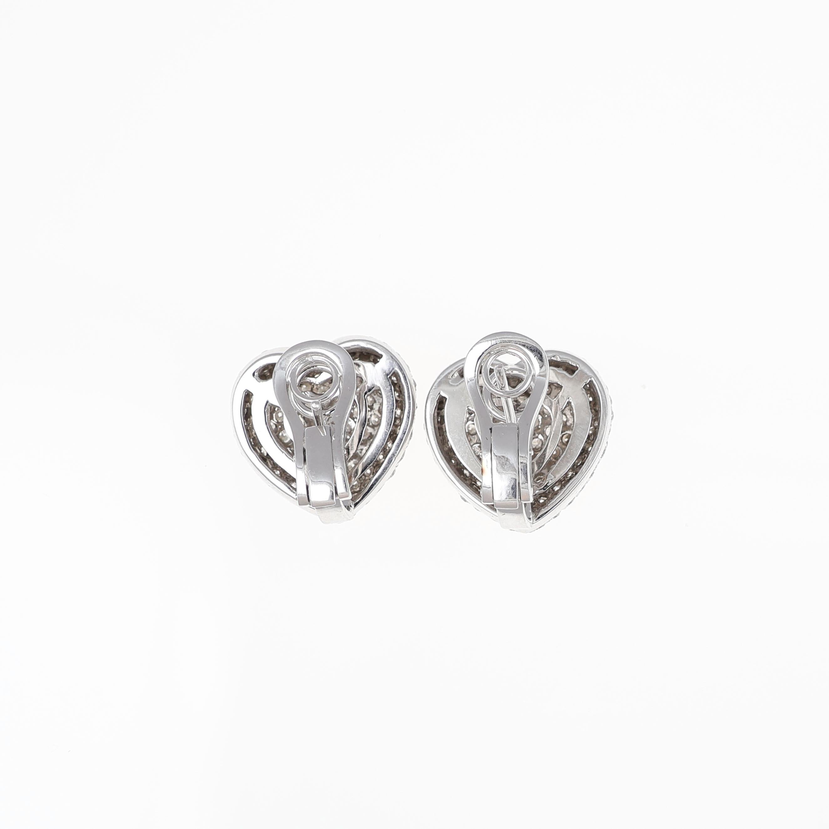18K White Gold Heart-Shaped Diamond Pavé Earrings For Sale 2