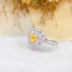 18K White Gold Heart Yellow Diamond & Diamond Ring