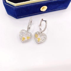 18K White Gold Heart Yellow Diamond Earrings