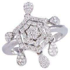 18K White Gold Hexagonal Ring with Diamond Pave and Teardrop Pendants