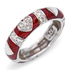 Bague en or blanc 18k Hidalgo avec cœur en émail et diamants