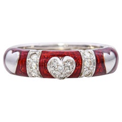 Bague en or blanc 18k Hidalgo avec cœur en émail et diamants
