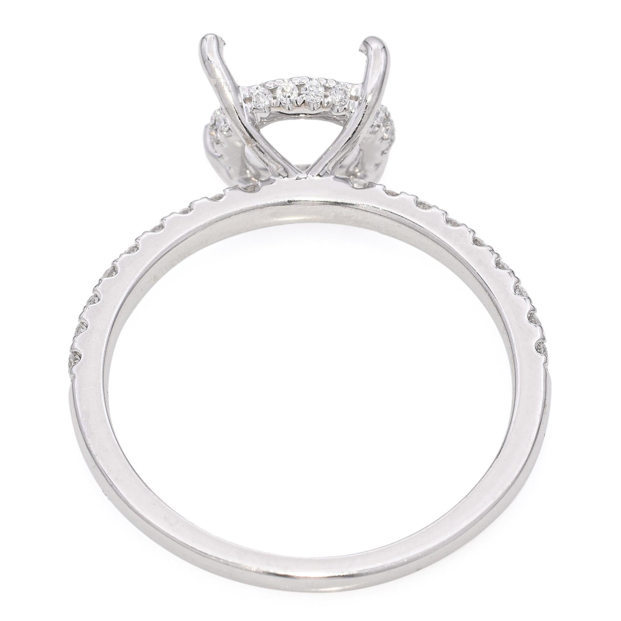 De las mujeres Anillo de compromiso de oro blanco de 18 quilates con semimontura oculta de halo de diamantes en venta