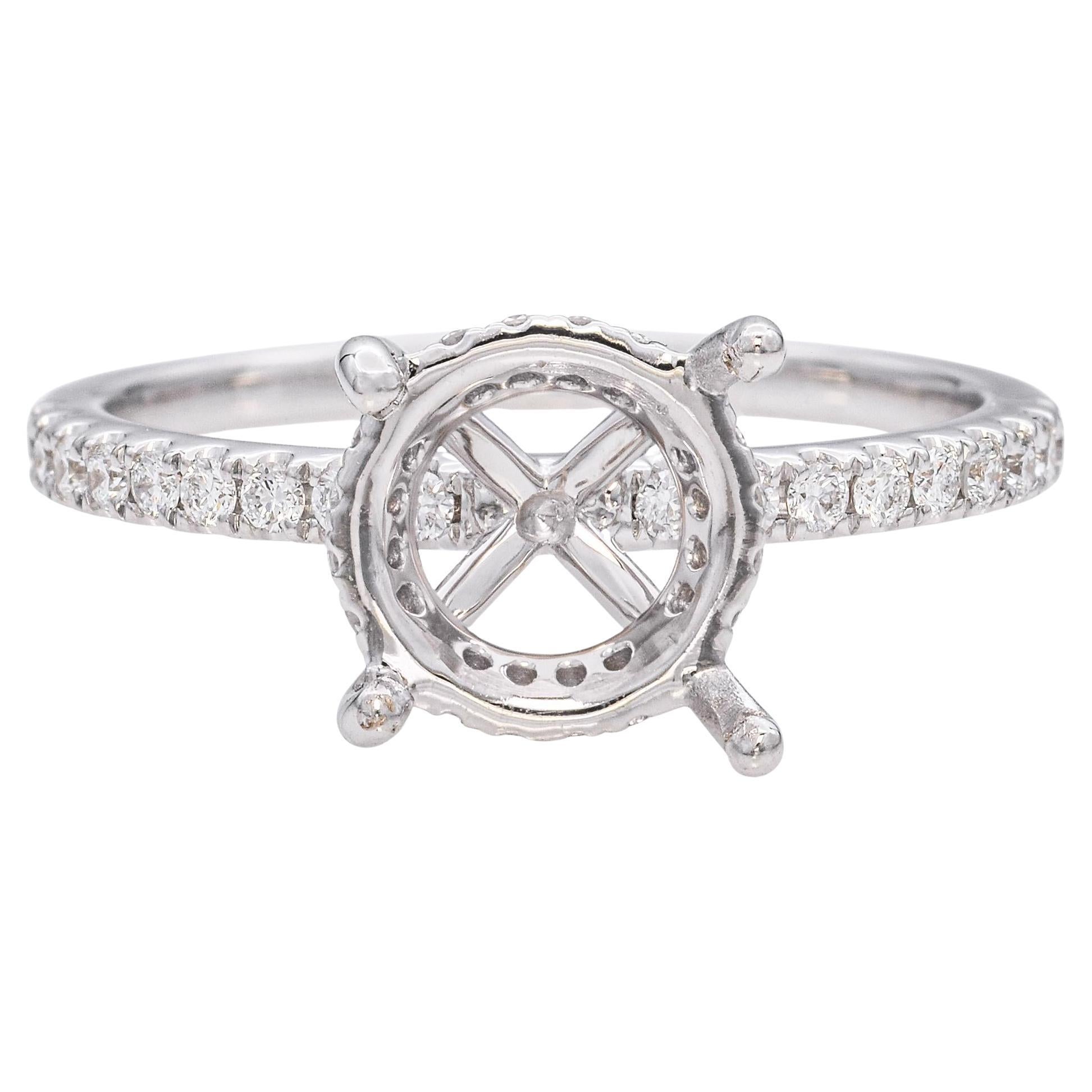 18k White Gold Hidden Halo Diamond Semi Mount Engagement Ring