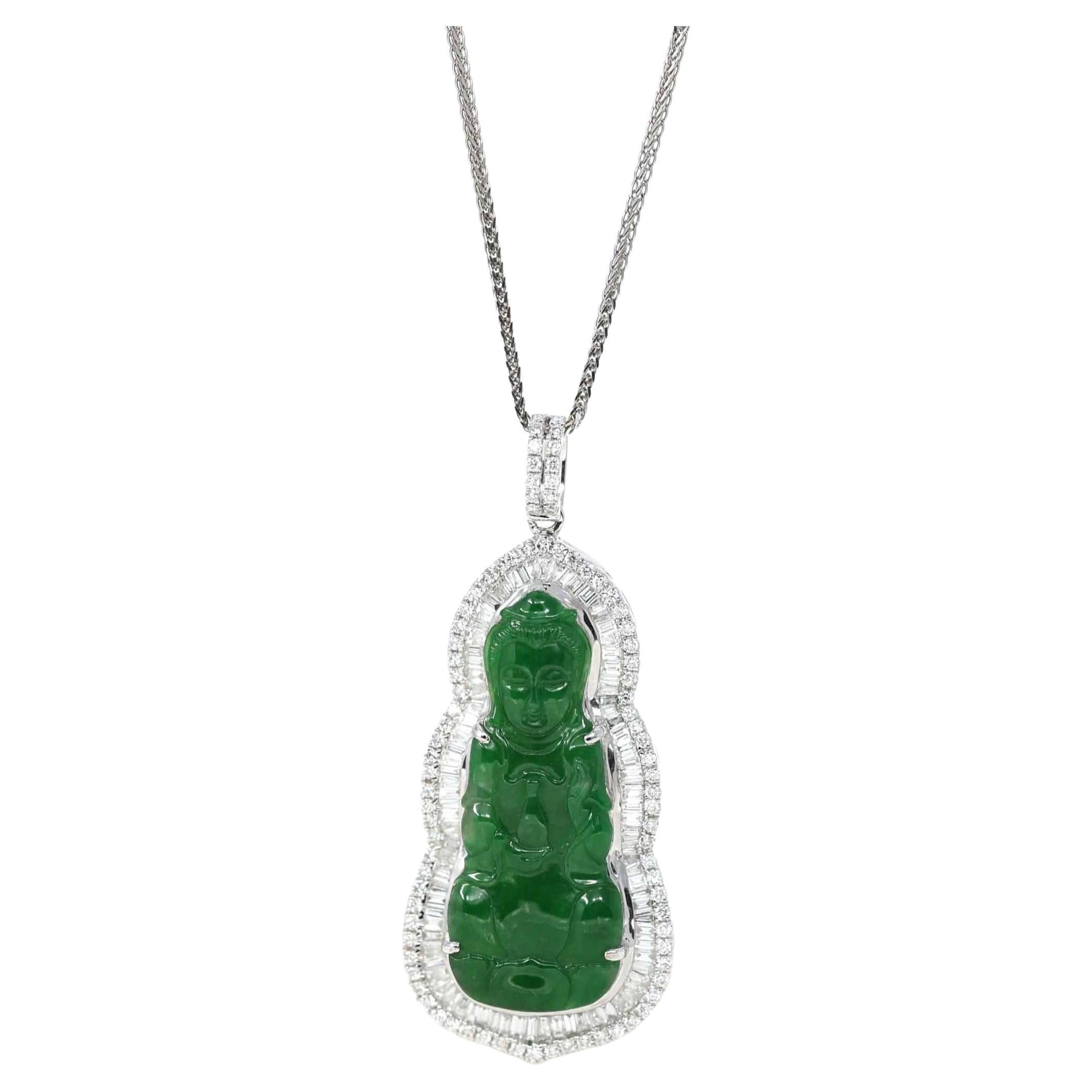 18K White Gold High-End Imperial Jadeite Jade "Goddess of Compassion" Guan Yin N