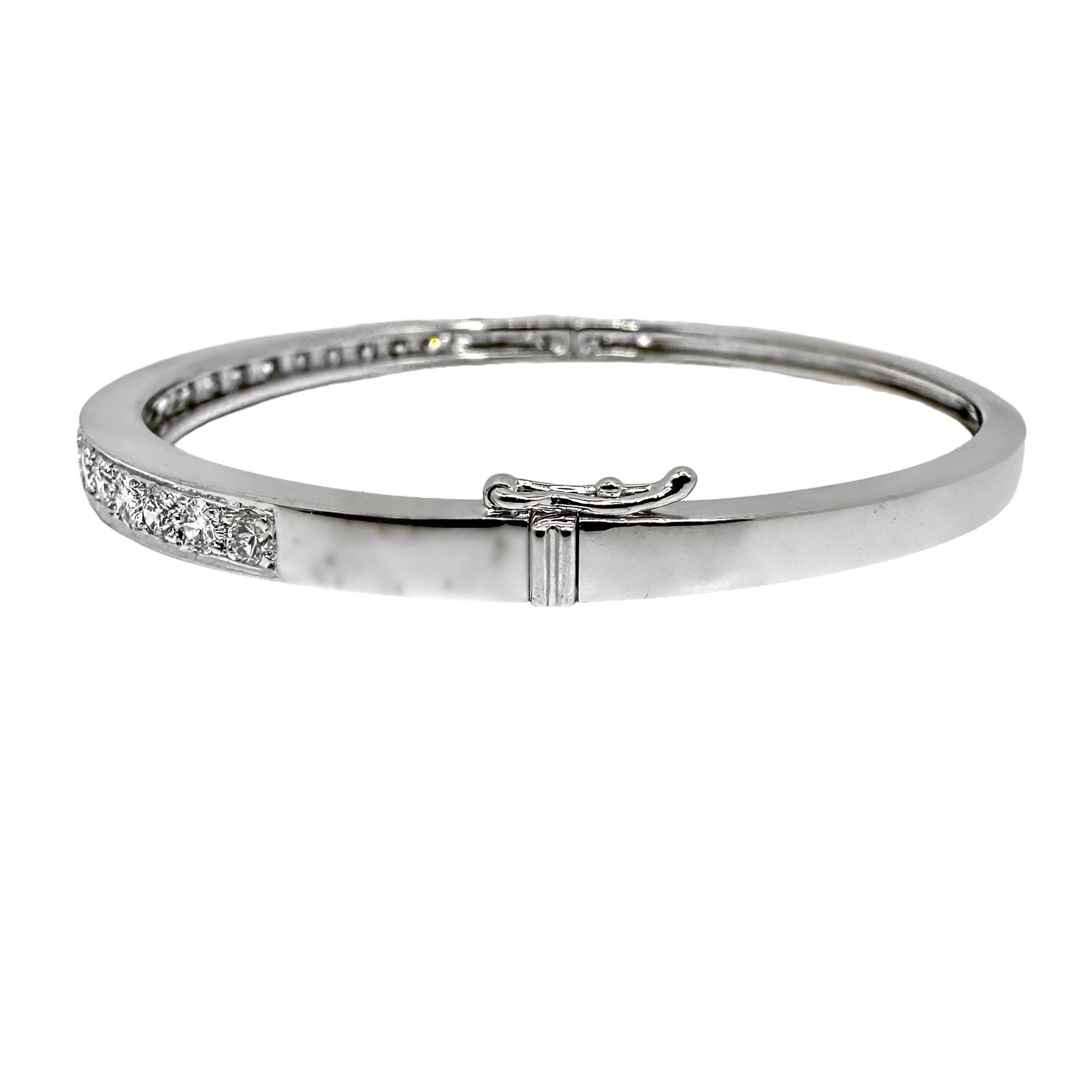 Modern 18K White Gold Hinged Bangle Bracelet with 2.20ct of Diamonds Across The Top