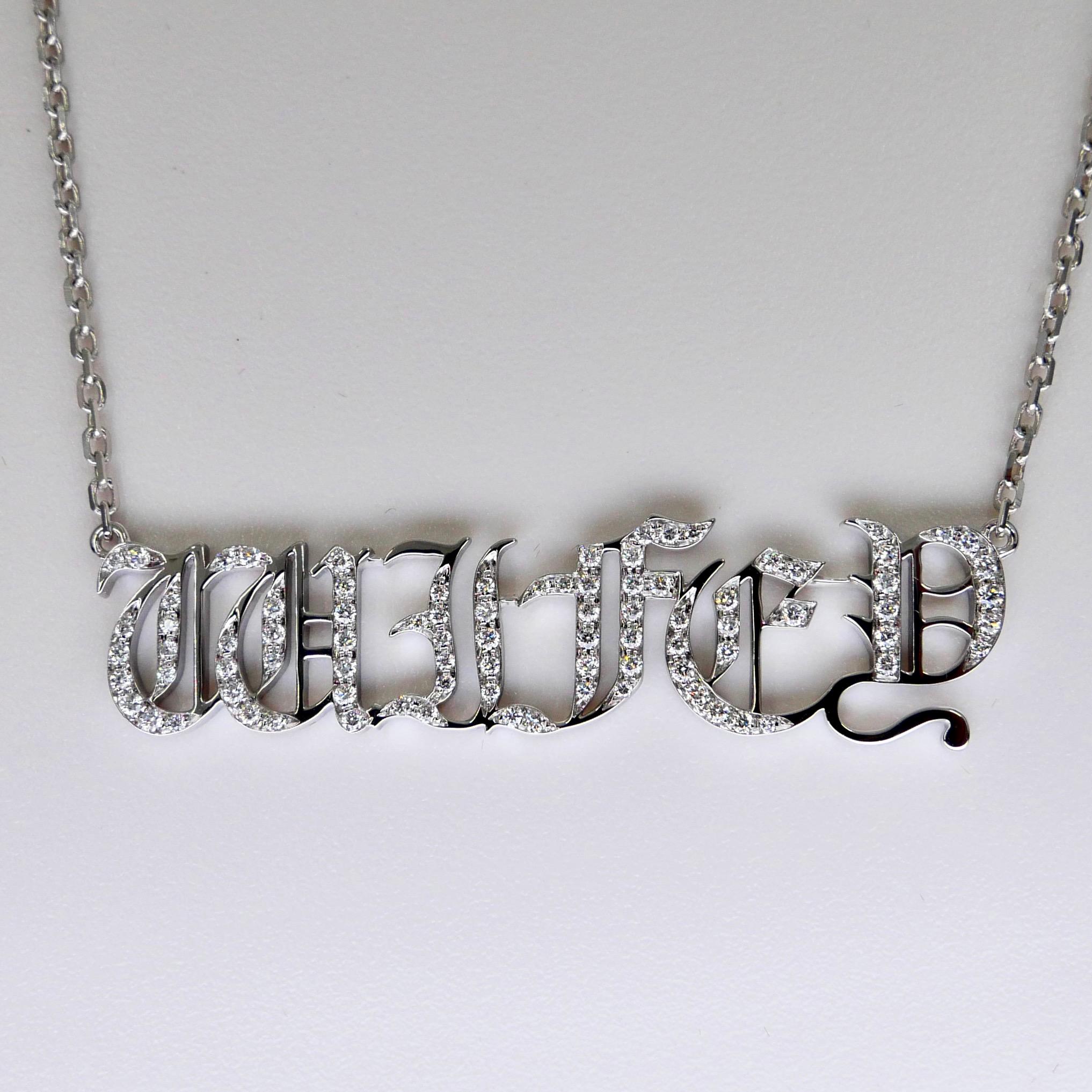 18K White Gold Hip Hop Wifey Diamond Pendant, Graffiti Gangster Font For Sale 2