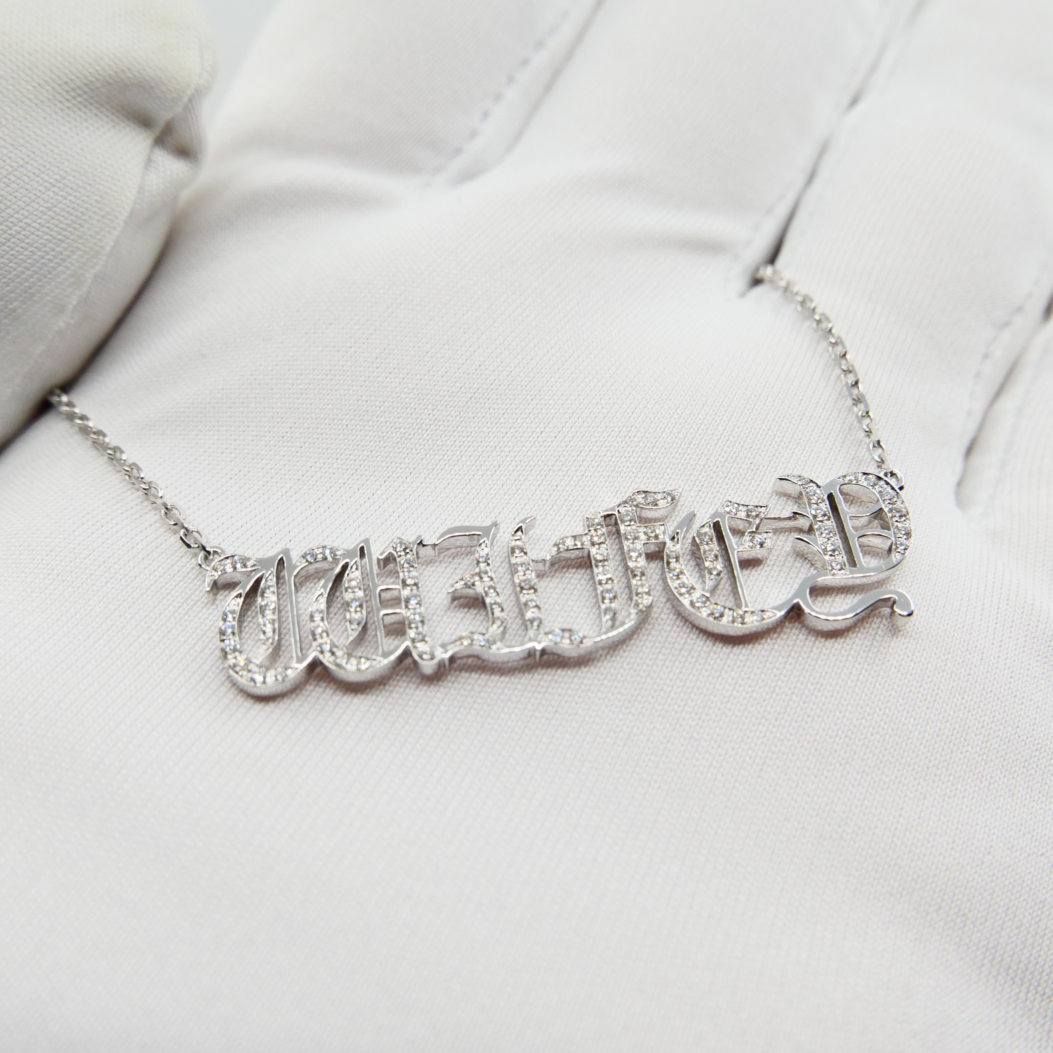 18K White Gold Hip Hop Wifey Diamond Pendant, Graffiti Gangster Font For Sale 6