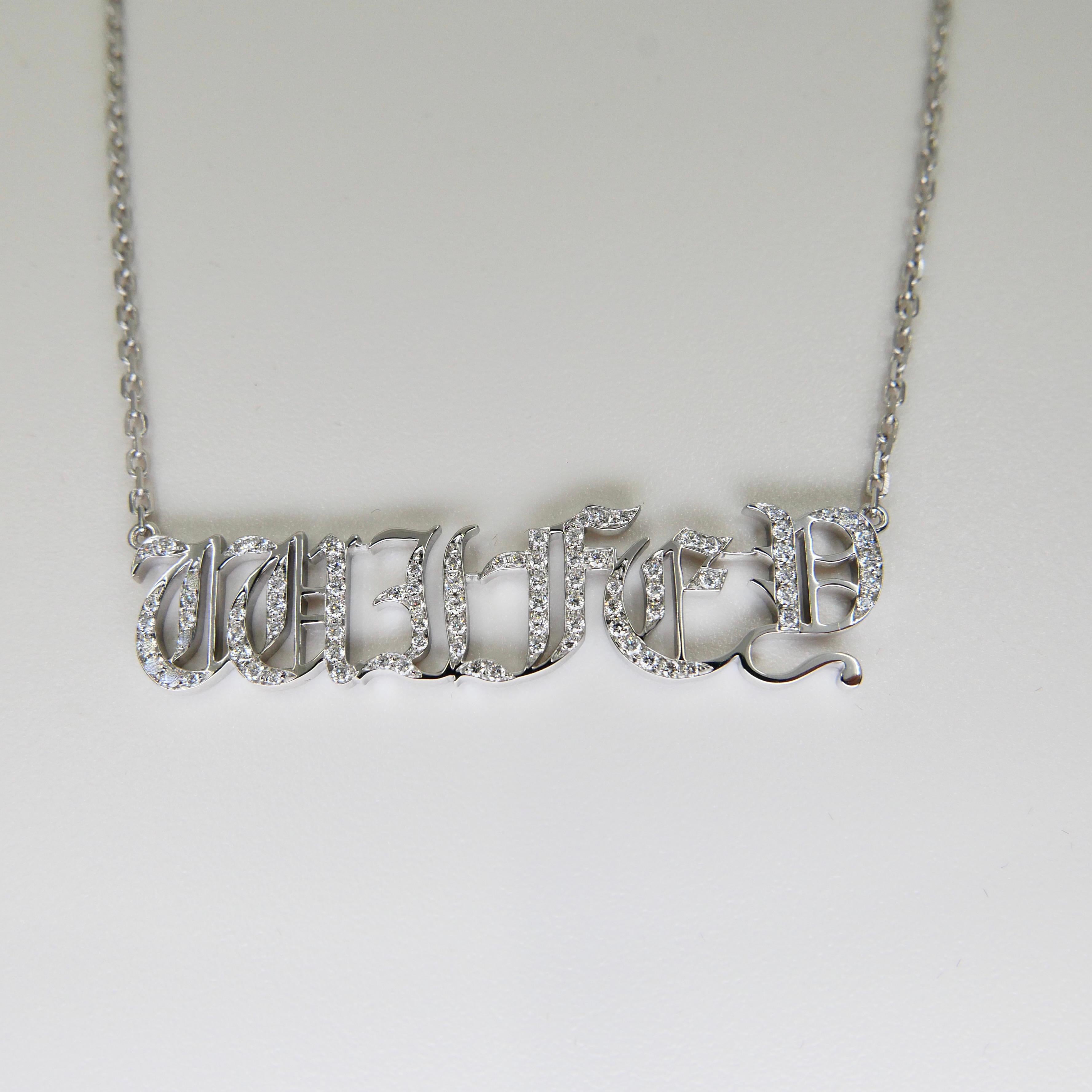 18K White Gold Hip Hop Wifey Diamond Pendant, Graffiti Gangster Font In New Condition For Sale In Hong Kong, HK