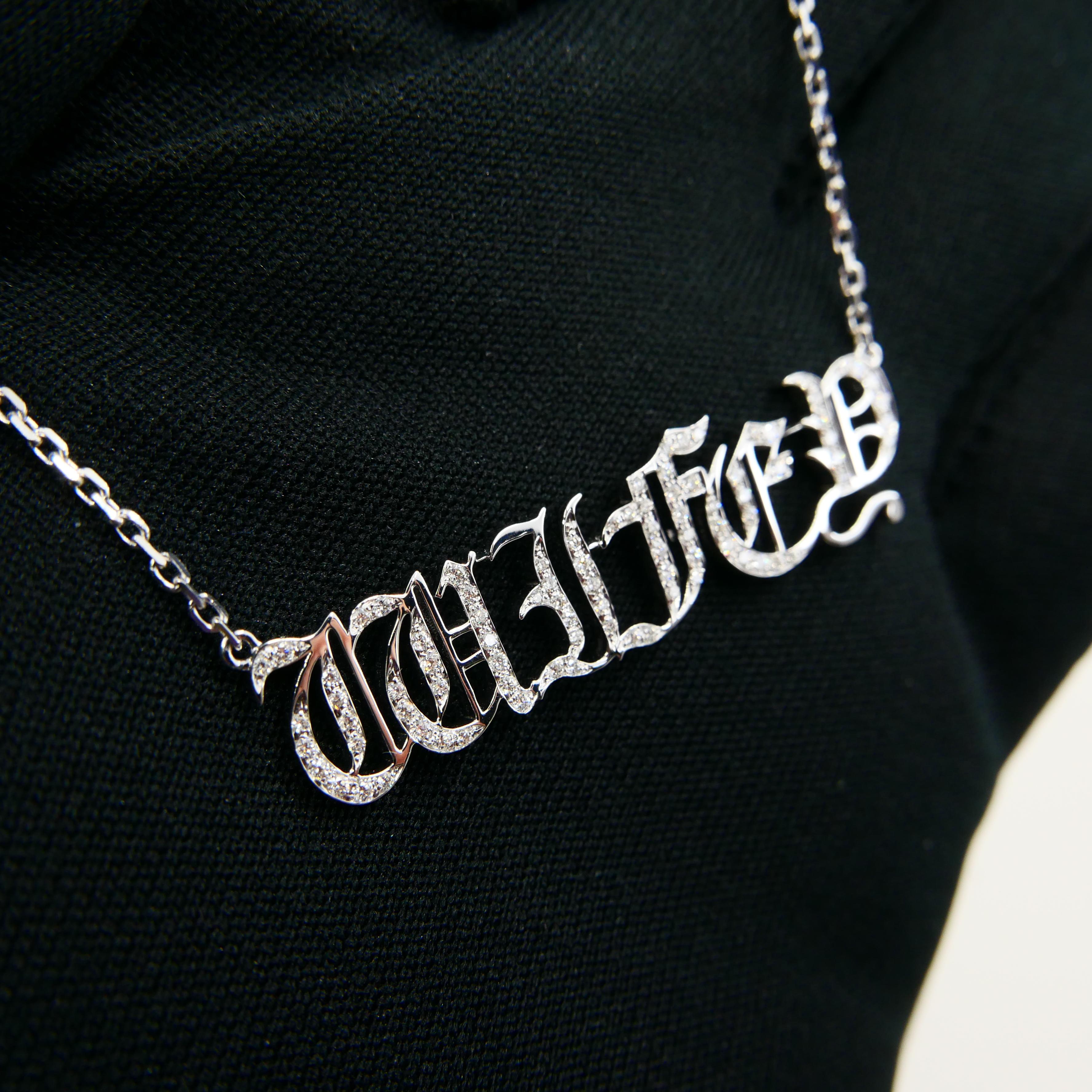 Women's 18K White Gold Hip Hop Wifey Diamond Pendant, Graffiti Gangster Font For Sale