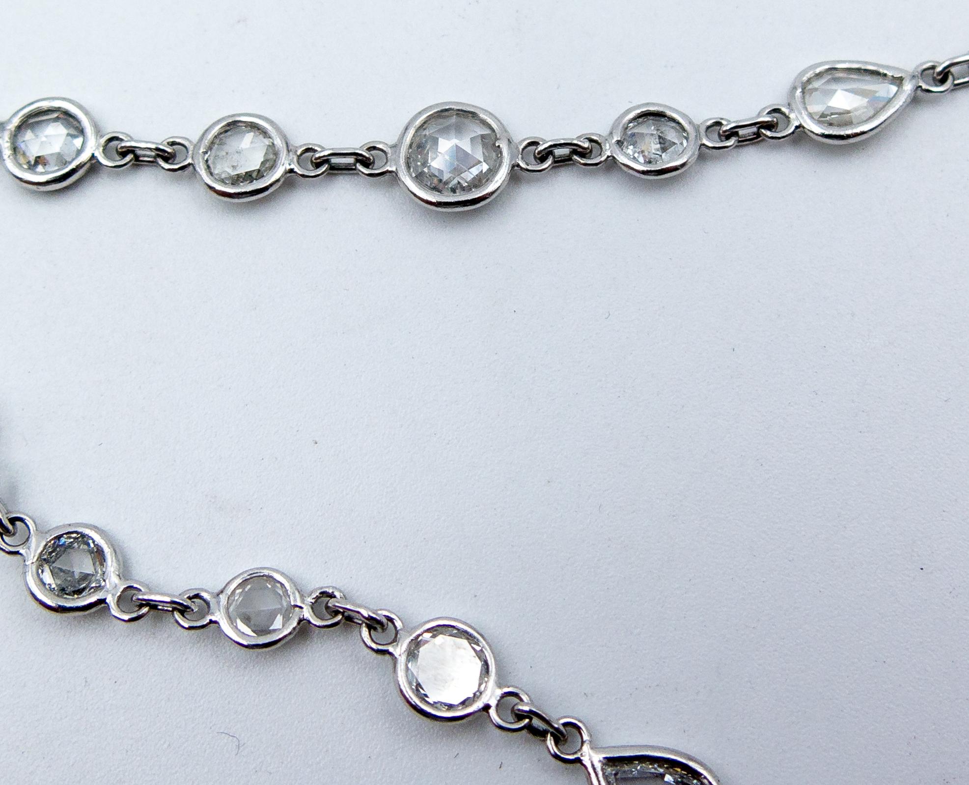Women's or Men's 18 Karat White Gold Holland Rose Cut Diamond Longchain