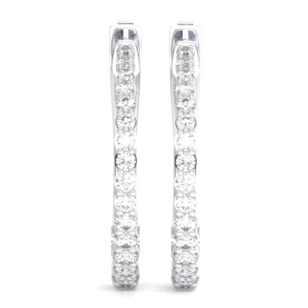 Taille ronde Créoles en or blanc 18 carats avec diamants de 1 carat en vente