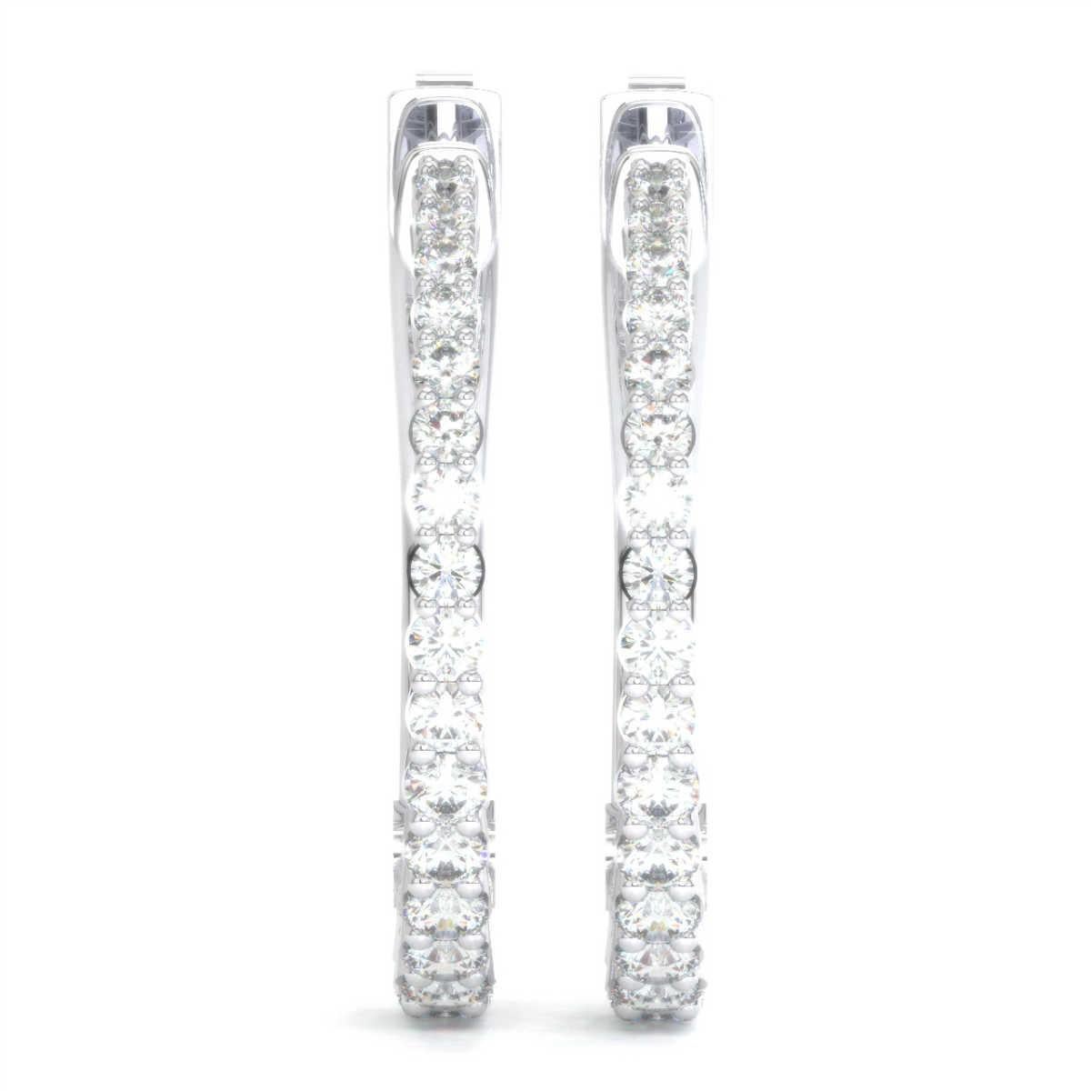 Round Cut 18 Karat White Gold Hoop Diamond Earrings '1 Carat' For Sale