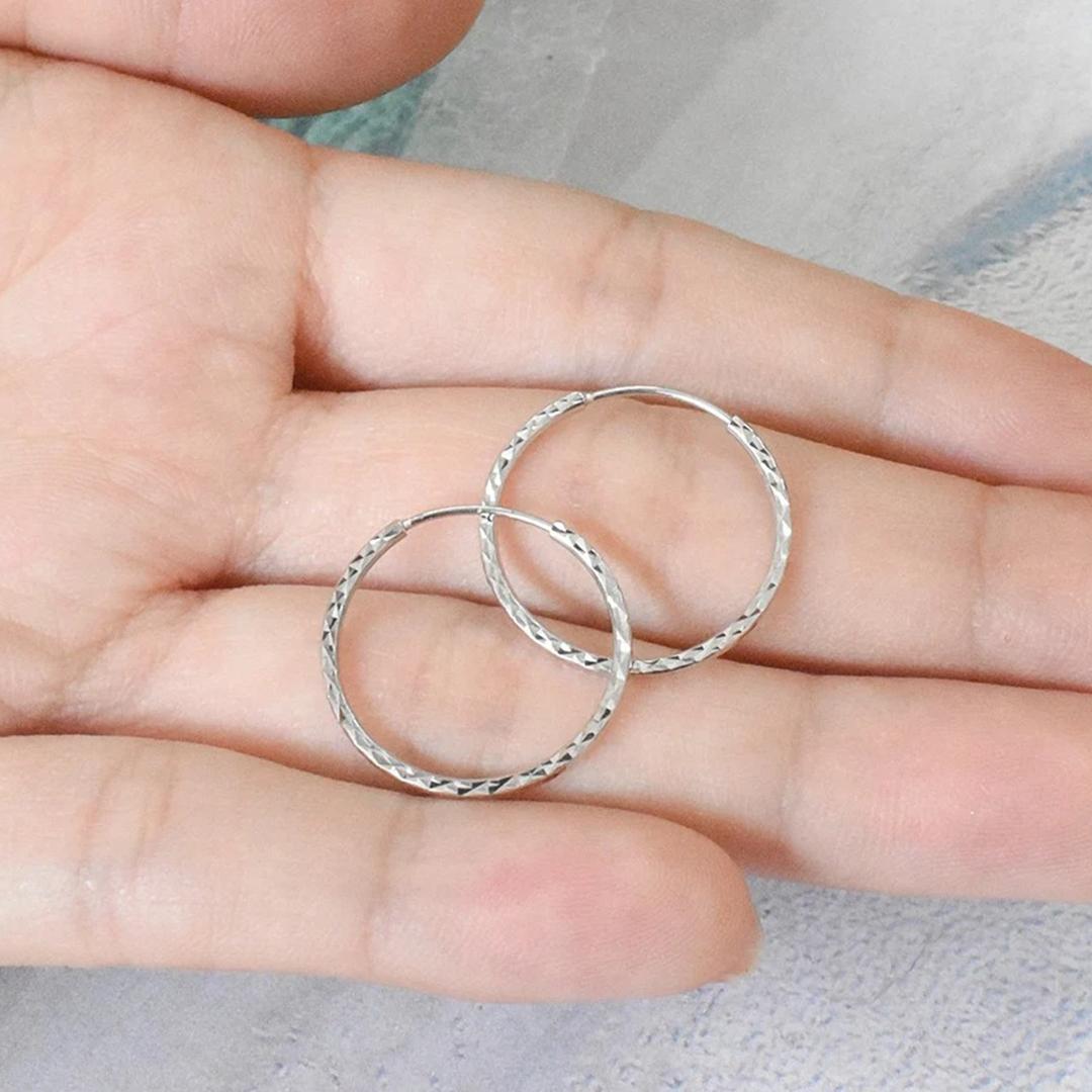 silver textured hoop earrings