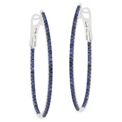 18K White Gold Blue Sapphire Pave Hoop Earrings