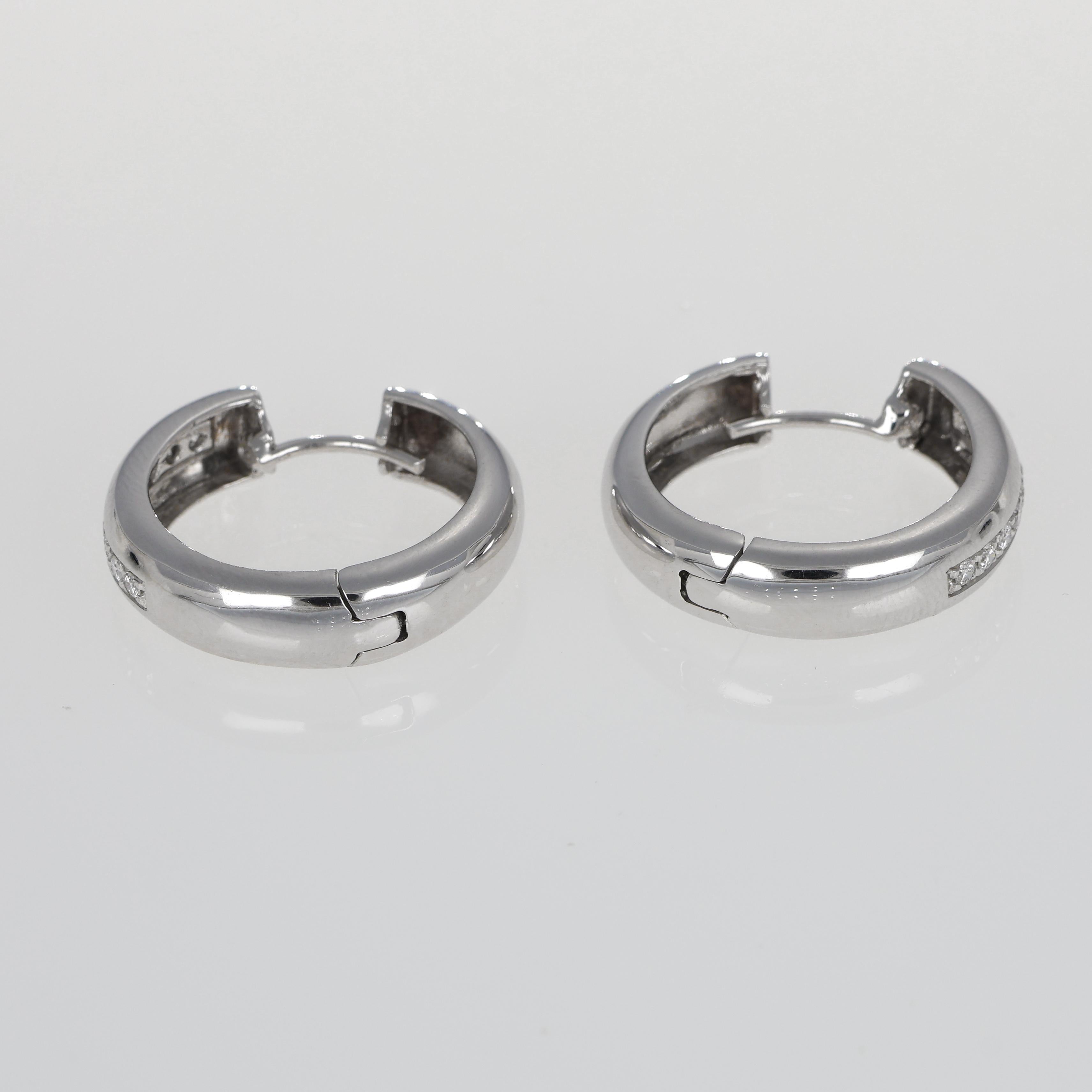 Brilliant Cut 18K White Gold Hoop Earrings with Diamond Line For Sale