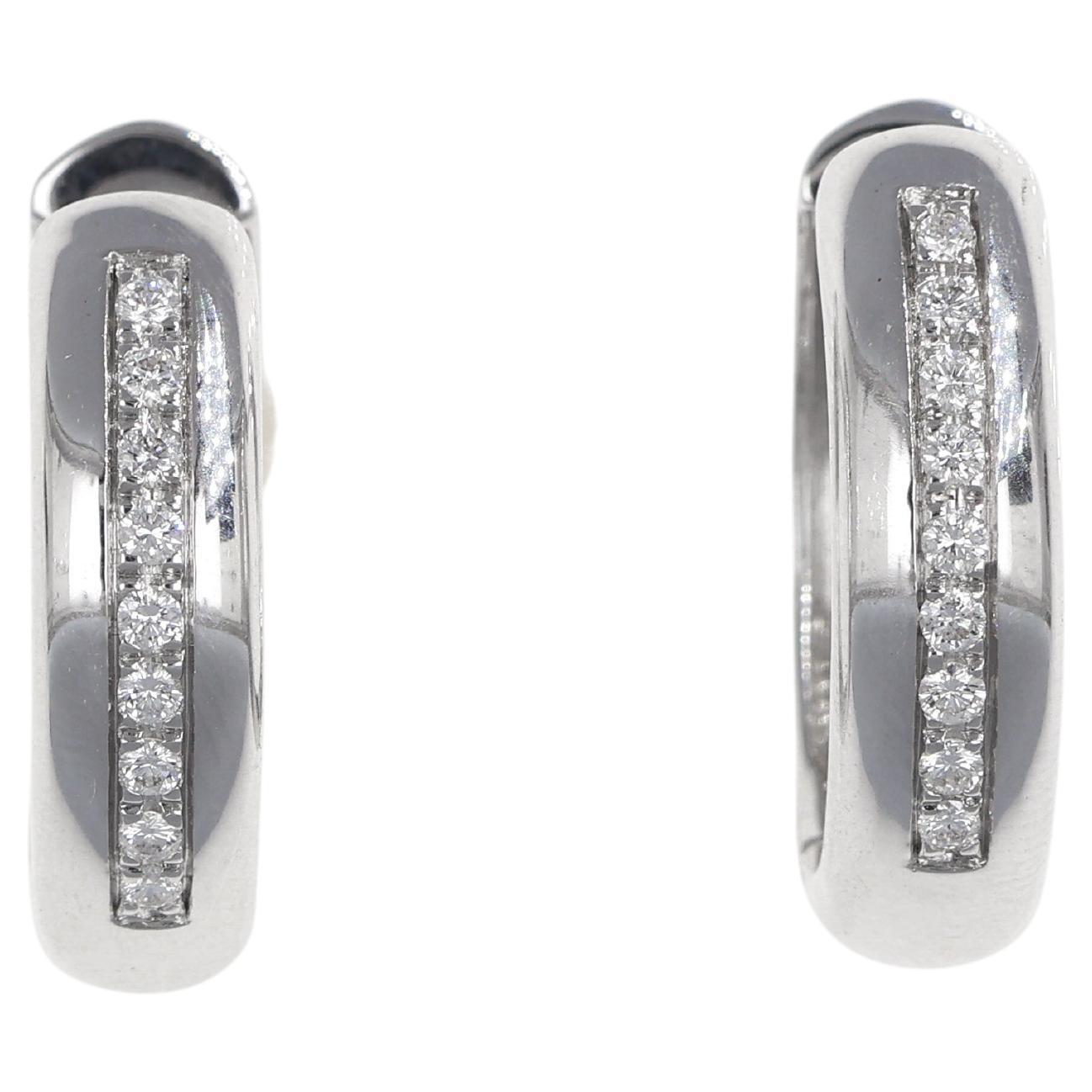 18K White Gold Hoop Earrings with Diamond Line