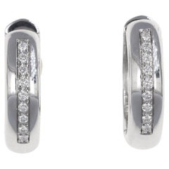 18K White Gold Hoop Earrings with Diamond Line