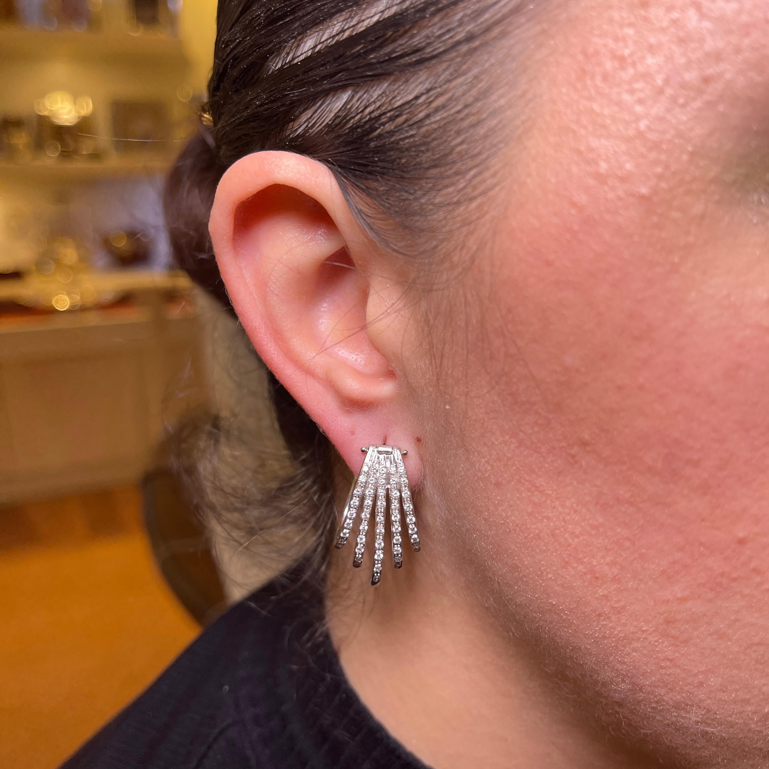 Women's or Men's 18K White Gold Hoop Earrings with Diamond Pavé For Sale