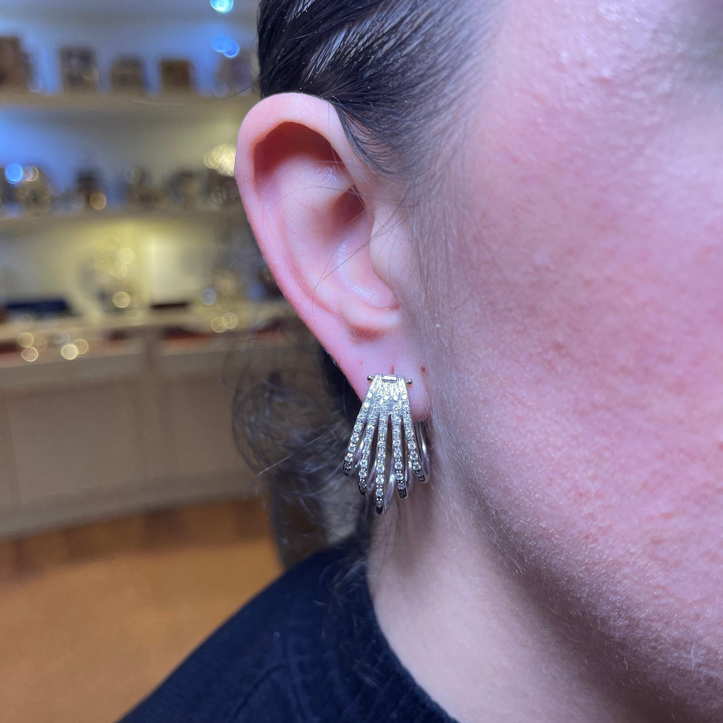 18K White Gold Hoop Earrings with Diamond Pavé For Sale 1