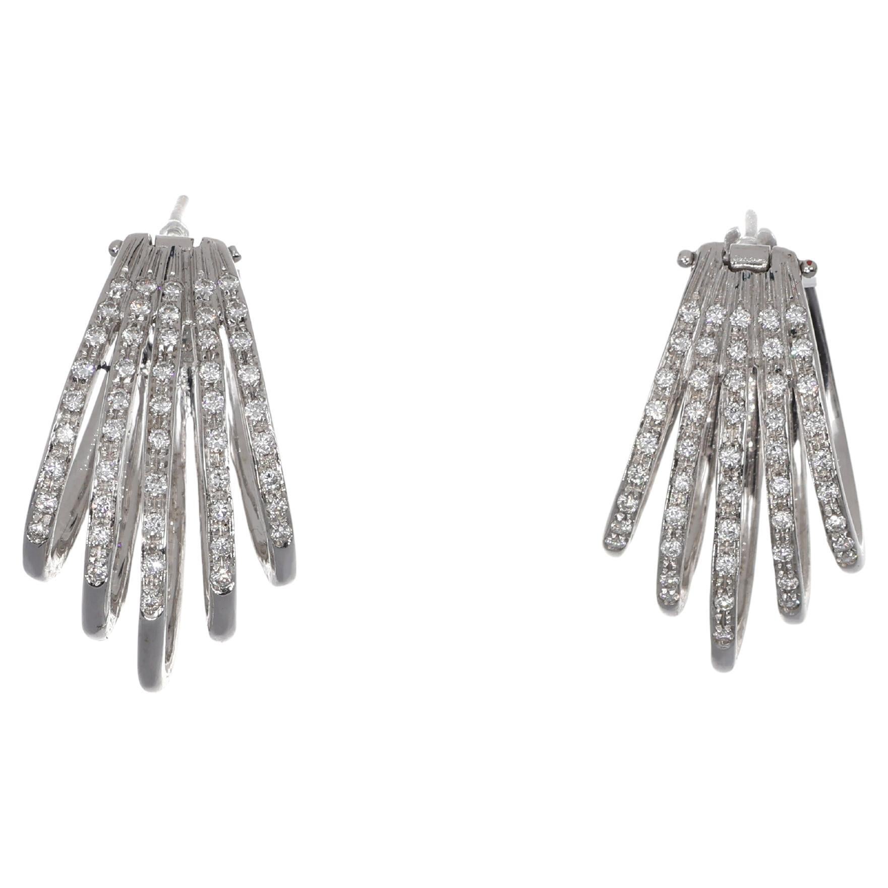 18K White Gold Hoop Earrings with Diamond Pavé