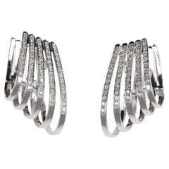 18K White Gold Hoop Earrings with Five Diamond Rows
