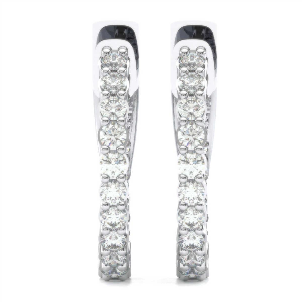 Round Cut 18 Karat White Gold Hoop Insideout Diamond Earrings '1/2 Carat' For Sale