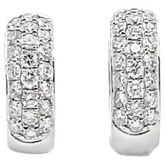 18K White Gold Huggie Hoop Earrings with 0.61 Carat Round Diamonds