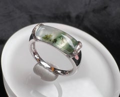 18K White Gold Icy Floating Flower Jadeite Ring Cocktail Ring