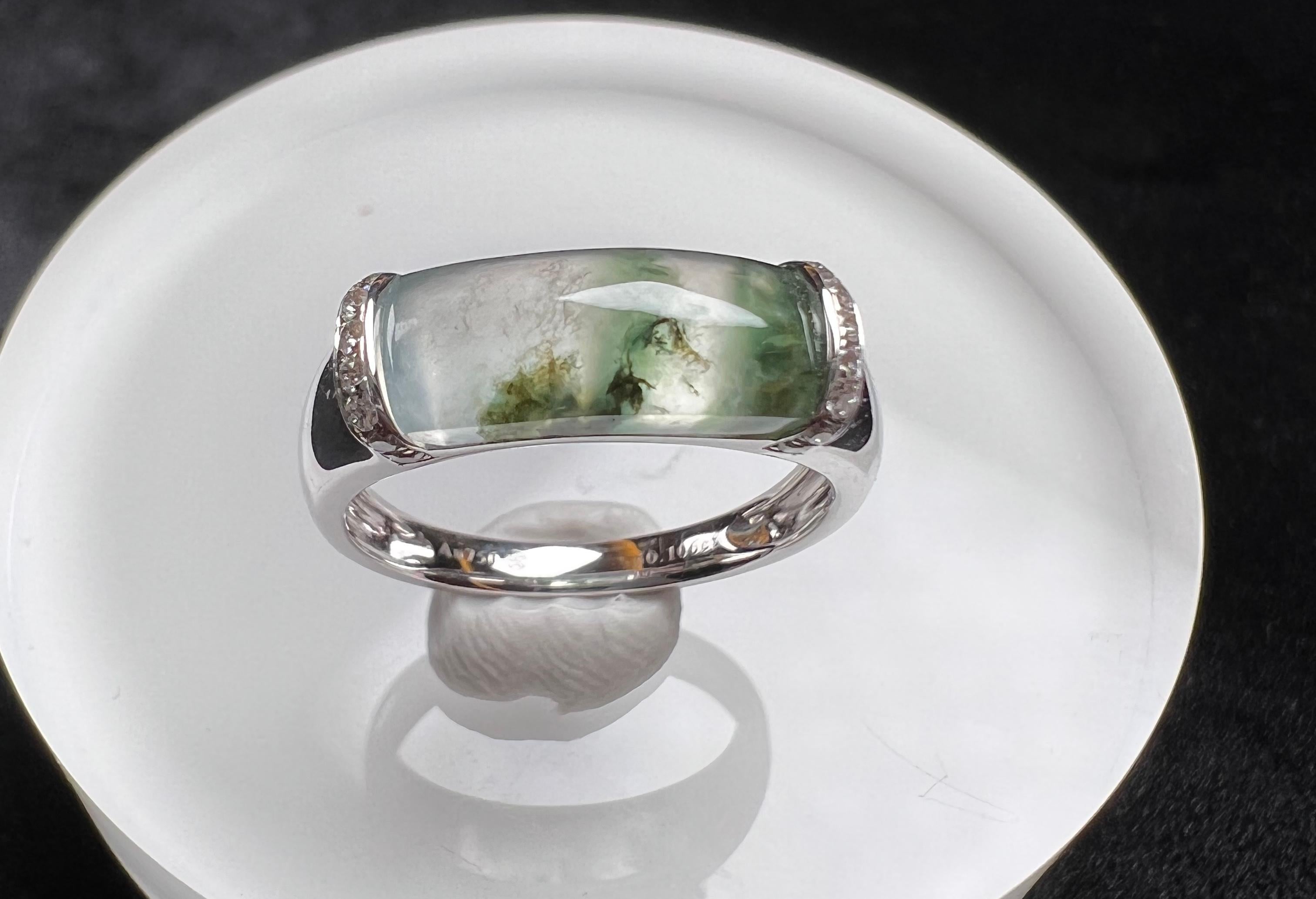 Mixed Cut 18K White Gold Icy Floating Flower Jadeite Ring Cocktail Ring For Sale