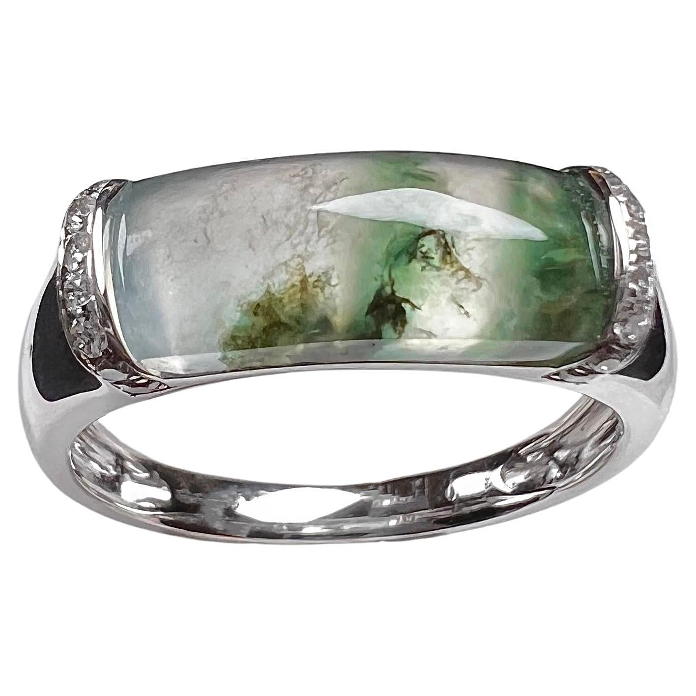 18K White Gold Icy Floating Flower Jadeite Ring Cocktail Ring For Sale